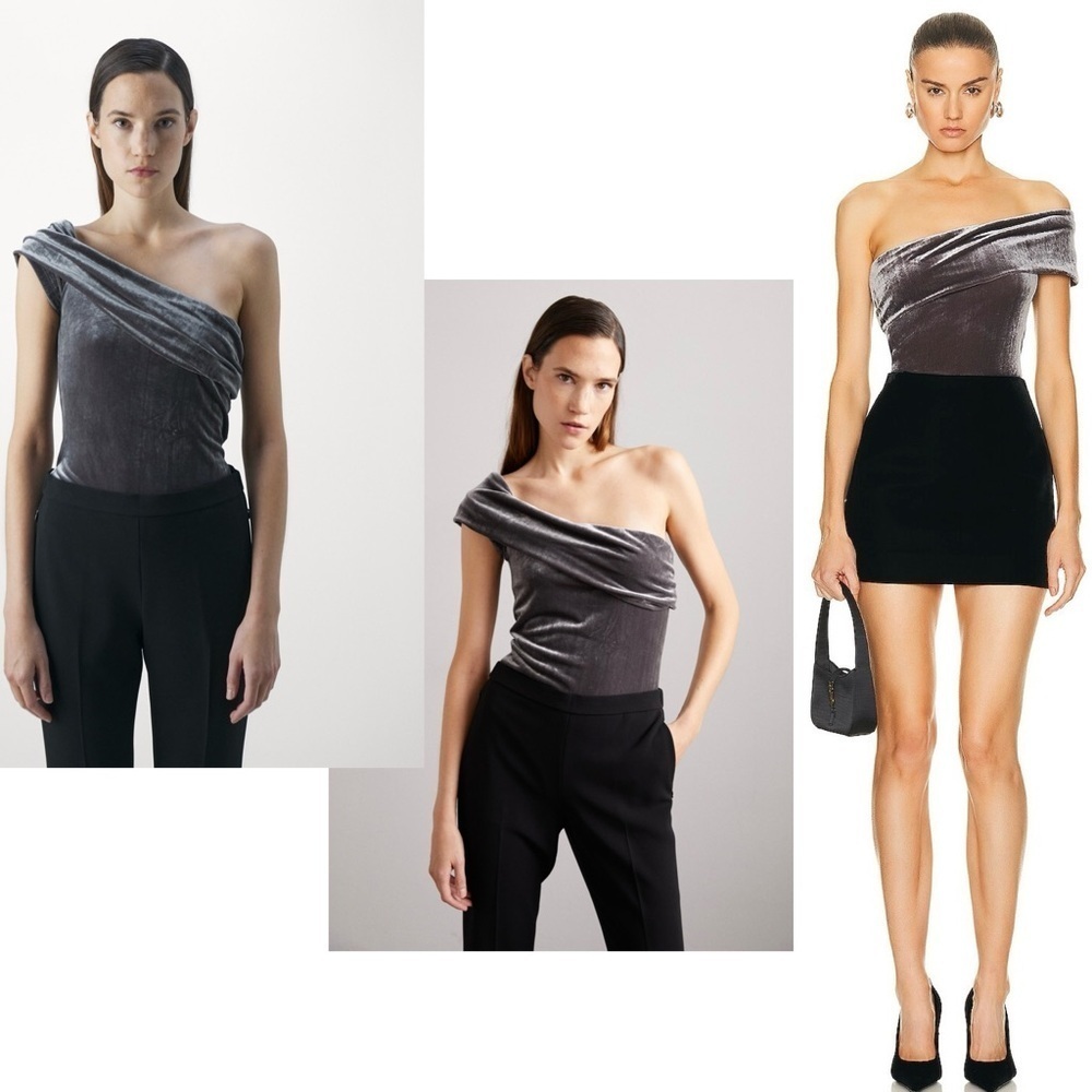 Agolde Gray velvet Bree Banded one shoulder Bodysuit XL NWT - Picture 4 of 14